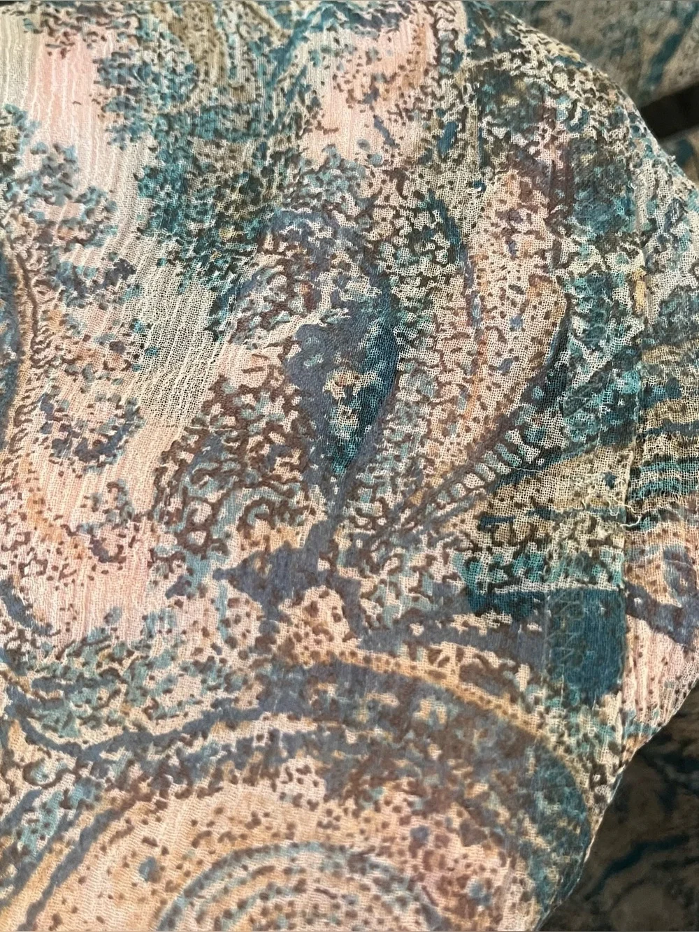 Y2K Silk Blouse Paisley Fairy Bell Sleeves Flowy Dainty Boho Velvet Detail - Picture 10 of 10